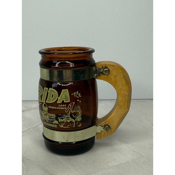 Siesta Ware Brown FLORIDA Toothpick Shot Barrel Glass Wood Handle Gold Trim 4 oz - Picture 3 of 7